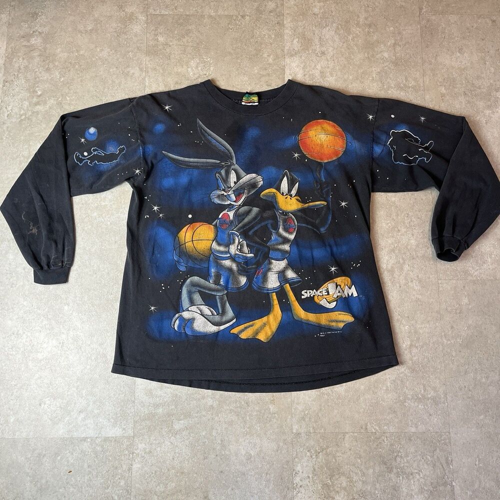 Vtg 1996 Space Jam Single Stitch Long Sleeve Tee Size Large